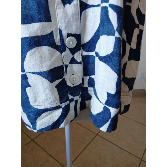 Sonoma Womens Blouse Large Linen Blend Blue Beige Sleeveless Coastal Beach - Picture 7 of 14